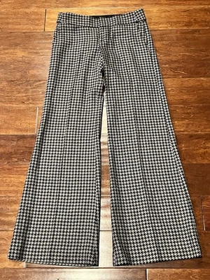 Club Monaco Black Gray Houndstooth Women's 0 Adjustable Wide Leg Wool Dress Pant - Image 1 of 4