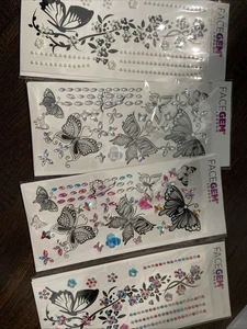 Face Gem Tattoo Designs Decoration Pack Of 4 Butterfly Butterflies - Picture 1 of 4