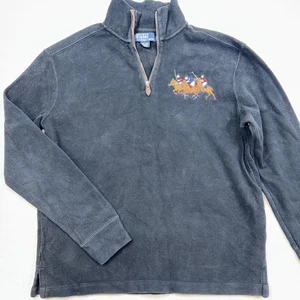 Vintage Polo Ralph Lauren Sweatshirt Mens M 1/4 Zip Sweater Black Embroidered - Picture 1 of 9