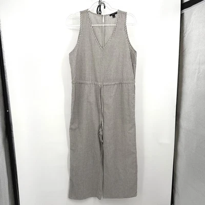 Drew Striped Jumpsuit Drawstring Waist Sleeveless Casual Beige Size M - Image 1 of 4