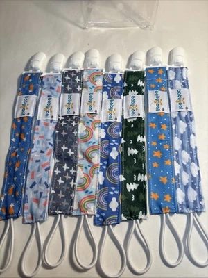 Set 8 Baby Pacifier Clips By Babygoal Boy/Girls Rainbows, Trees, Clouds, Stars - Image 1 of 4