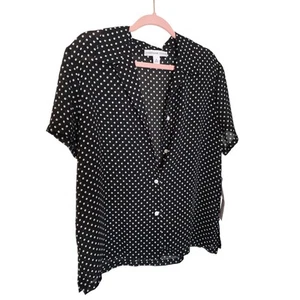 Josephine Chaus Black White Polka Dot Button-Up Blouse NWT - Picture 1 of 6