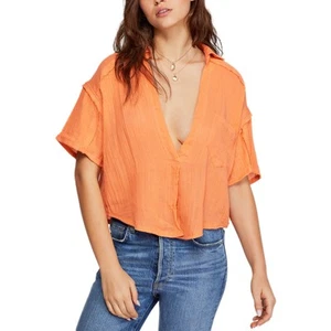 Free People Womens Orange Full of Light Top Sz Small Boho Oversized Flowy Cotton - Picture 1 of 8