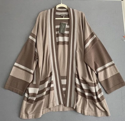 全新带标签 Selection by Ulla Popken 女式 28/30 开放式开衫灰褐色条纹感恩节 — 第 1/4 张图片
