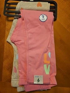 Garanimals 365 Kids 2pk Leggings 1 Pink Says Love 1 Grey Has Colorful Hearts Sz6 - Picture 1 of 4