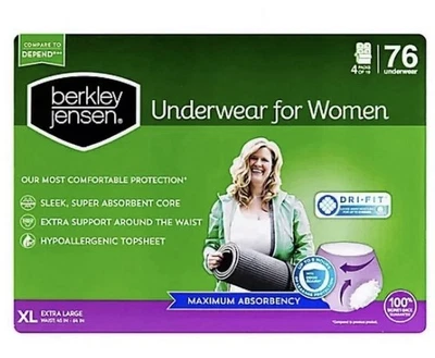 Ropa interior para incontinencia Berkley Jensen para mujer - XL, 76 unidades - máxima absorción Foto 1 de 2
