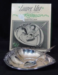 Valentine's Day Laurel Mist Silverplate Deep Silver Heart Shaped Nut Candy Dish  - Picture 1 of 1