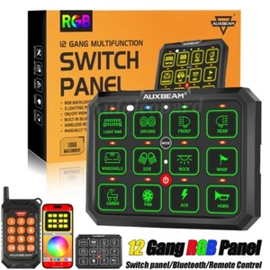 AUXBEAM 12 RGB Gang Switch Panel on/off Remote Control LED Work Light Car Marine - Picture 1 of 31