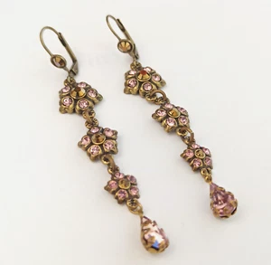 Michal Negrin Earrings Pink/Purple Very Long Graduated Crystal Flowers Cocktail - Picture 1 of 14