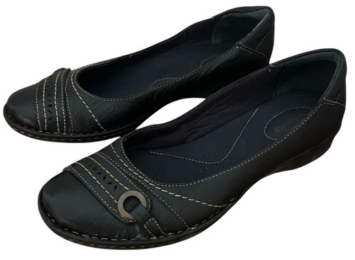 Scarpe ballerine Clarks Bendables da donna taglia 9M nere in pelle duchessa slip on
