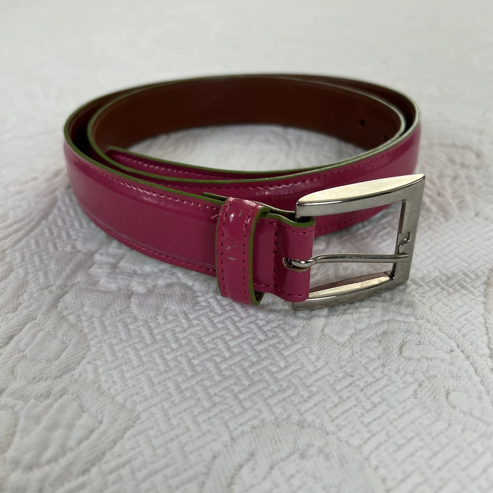 Cinturón Eliza B Mujer Mediano Charol Rosa Caliente Hecho a Mano Essex CT Verde Palma Foto 1 de 4