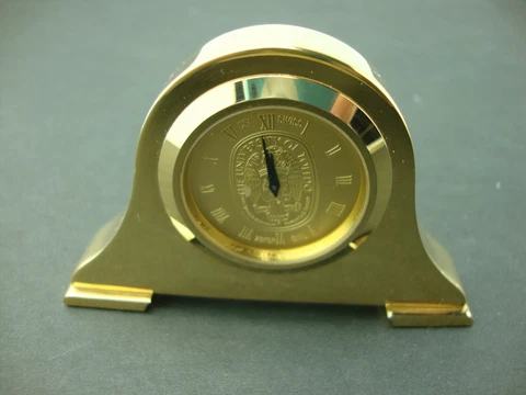 Small Swiss Brass Travel Desk Clock Engraved University of Toledo 23KGP Dial Cover