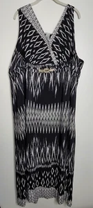 Catherines Womens Plus Midi Dress Black White V-Neck 4X Geometric Southwestern - Picture 1 of 7