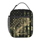 Camouflage American Flag Bass Fish Lunch Bag For Women Men Insulated Lunch Bo...