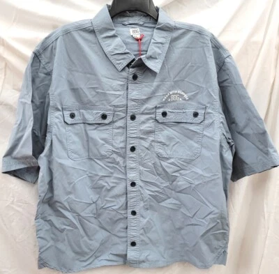 NWT BDG Urban Outfitters Men's LG Embroidered Handle w/ Care Cotton Shirt Blue - Image 1 of 4