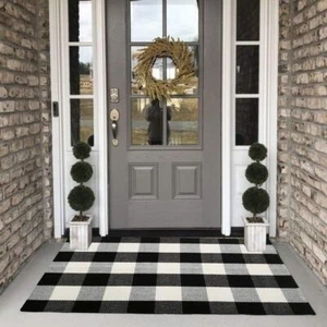 Buffalo Plaid Outdoor Rug Black and White 27.5'' x 43'' Black and White Plaid - Picture 1 of 8