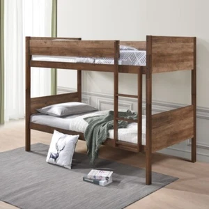 Convertible Twin Over Twin Wooden Platform Bunk Bed for Kids Children, Brown - Picture 1 of 6