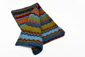 #141 Blue Shades Ski Alpaca Long Scarf Winter Snowboard Mountain Peru Fair Trade - Picture 1 of 2