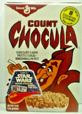 © 1977 COUNT CHOCULA -STAR WARS-GENERAL MILLS  UNFLATTENED BOX -MINT! - Image 1 of 4