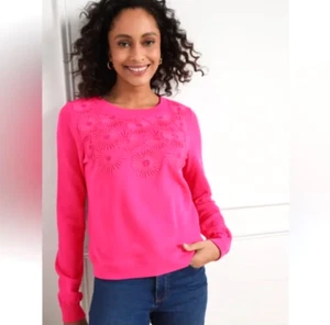 NWT Talbots Pink Embroidered Beaded Floral Daisy Cotton Sweatshirt XL Petite - Picture 1 of 12