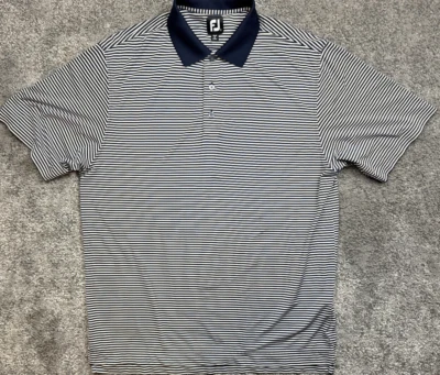 Camisa Polo FootJoy Grande Azul Blanco Rayas FJ Atlética Golf Rendimiento Hombres Foto 1 de 4