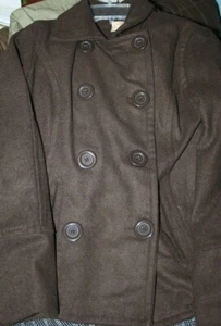 Brown Peacoat Small w/Leopard Lining-preowned - Picture 1 of 6