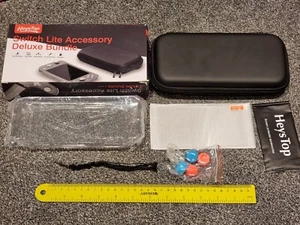 NINTENDO SWITCH LITE CONSOLE ZIP CARRY CASE Black NEW COVER SCREEN PROTECT STICK - Picture 1 of 3