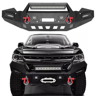Parachoques delantero de acero con placa de cabrestante y luces LED para Chevy Colorado 2015-2022 Foto 1 de 4