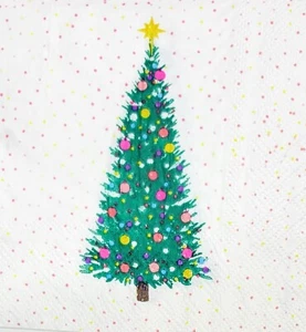 ZWEI individuelle Papier Cocktail Decoupage Servietten - 2038 bunt Weihnachtsbaum - Bild 1 von 2