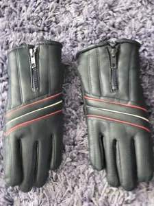 Vintage Skihandschuhe Leder wie Vinyl schwarz Damen Reißverschluss an beiden Arbeiten (3319HOMT) - Bild 1 von 7