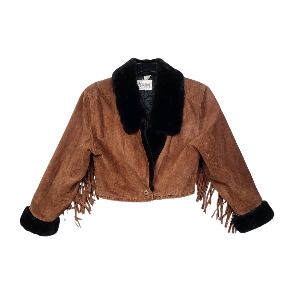 Abrigo Chaqueta Corta De Colección Años 60 Neiman Marcus Penny Lane Flecos Cuero Talla Pequeña Foto 1 de 4