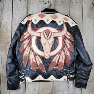 Vintage Motorrad Reitjacke Large Leder Indian Volcano Ira Hoss Great Fade - Bild 1 von 19