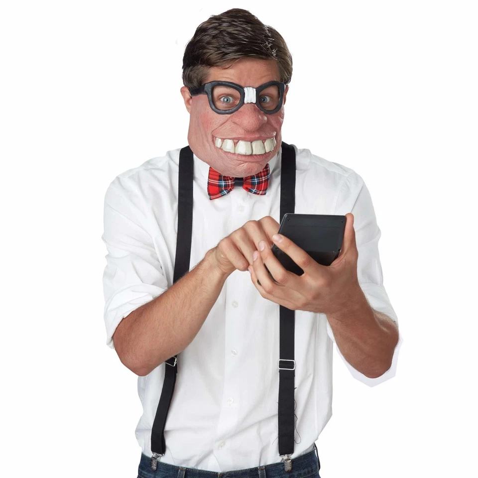 Geeked Out Nerd 1950s Cartoon Funny Men Costume Half Face Mask - Image 1 of 1