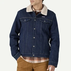 Patagonia Pile Lined Trucker Jacket Mens Sz Medium Blue Denim Original Standard - Picture 1 of 10