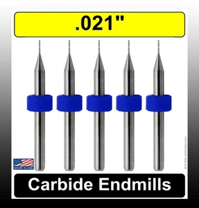 .021" End Mill Two Flute Square End Solid Carbide FIVE Pieces Made in USA UMT103 - Picture 1 of 6