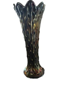 Northwood Tree Trunk Carnival Glass Swung Vase 11" Amethyst Purple Standard Size - Picture 1 of 3