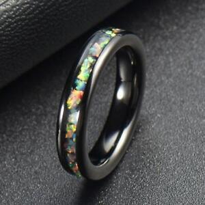 Colorful Opal Black Tungsten Rings for Women Men Wedding Band Engagement Ring