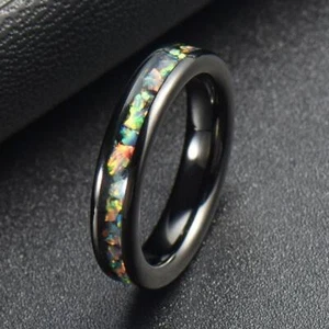 Colorful Opal Black Tungsten Rings for Women Men Wedding Band Engagement Ring - Picture 1 of 6