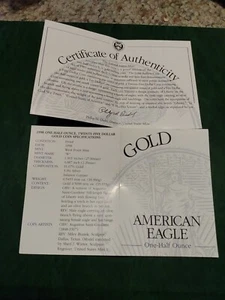 1998 $25 PROOF GOLD EAGLE HALF OUNCE ** COA ONLY ** NO BOX NO COIN - Picture 1 of 1