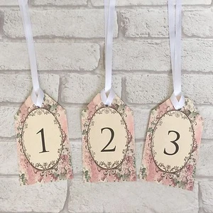 ~VINTAGE STYLE WEDDING~ TABLE NUMBER LARGE TAGS~ PINK CENTREPIECE - Imagen 1 de 3