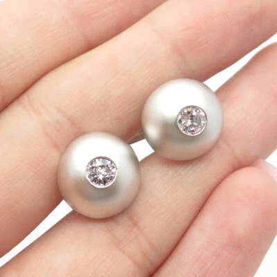 925 Sterling Silver Vintage Round-Cut C Z Cufflinks - Image 1 of 4