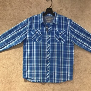 Boys SIze 18 US Polo Assn Long Sleeve Plaid Button Down Shirt Pockets Hiking - Picture 1 of 12