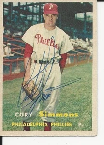 Autographed 1957 TOPPS BASEBALL #158 Curt Simmons Philadelphia Phillies card  - Picture 1 of 1