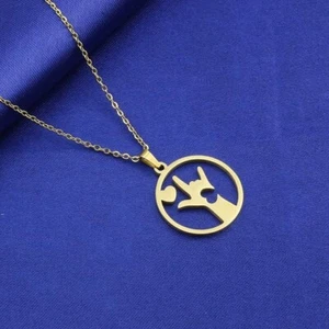 I Love You Hand Sign, Rocker Heart Gold Necklace ASL Language Charm Pendant - Picture 1 of 5