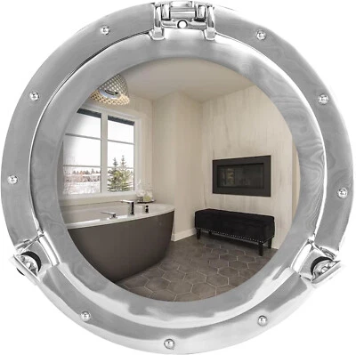 Decoración de pared náutica con acabado blanco plateado níquel ojo de buey de 24" para baño y dormitorio Foto 1 de 4