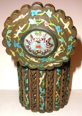 ANTIQUE 19THC 1800`S CHINESE ENAMELED ENAMEL TEA CADDY BOX BRONZE OR BRASS  - Image 1 of 4