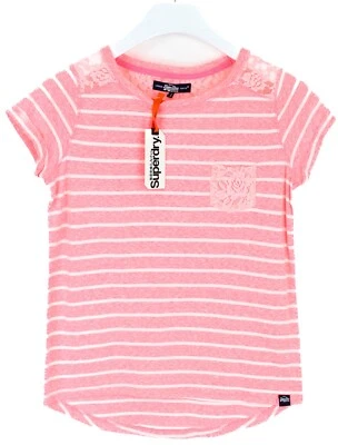 Superdry Super Sewn Stripe Pocket Camiseta Mujer XS Lace Rosa Cuello Redondo Más - Imagen 1 de 4