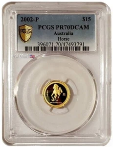 2002 1/10 Oz GOLD $15 Australia YEAR OF THE HORSE Serie 1 PCGS PR70DCAM Coin. - Picture 1 of 13