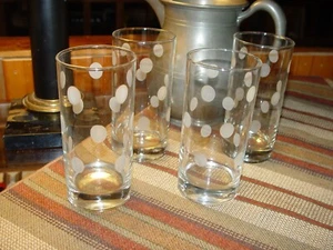 Mid-Century Set of 4 Frosted Etched Polka-Dot Tumblers - Picture 1 of 6