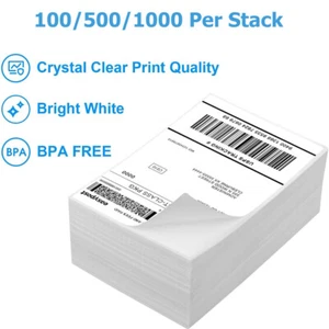 100-1000 4x6 Fanfold Direct Thermal Shipping Labels Perforated for Zebra & Rollo - Picture 1 of 6